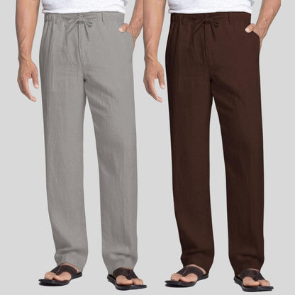 Combo of 2 Light Gray and Brown Linen Men Pants-47462