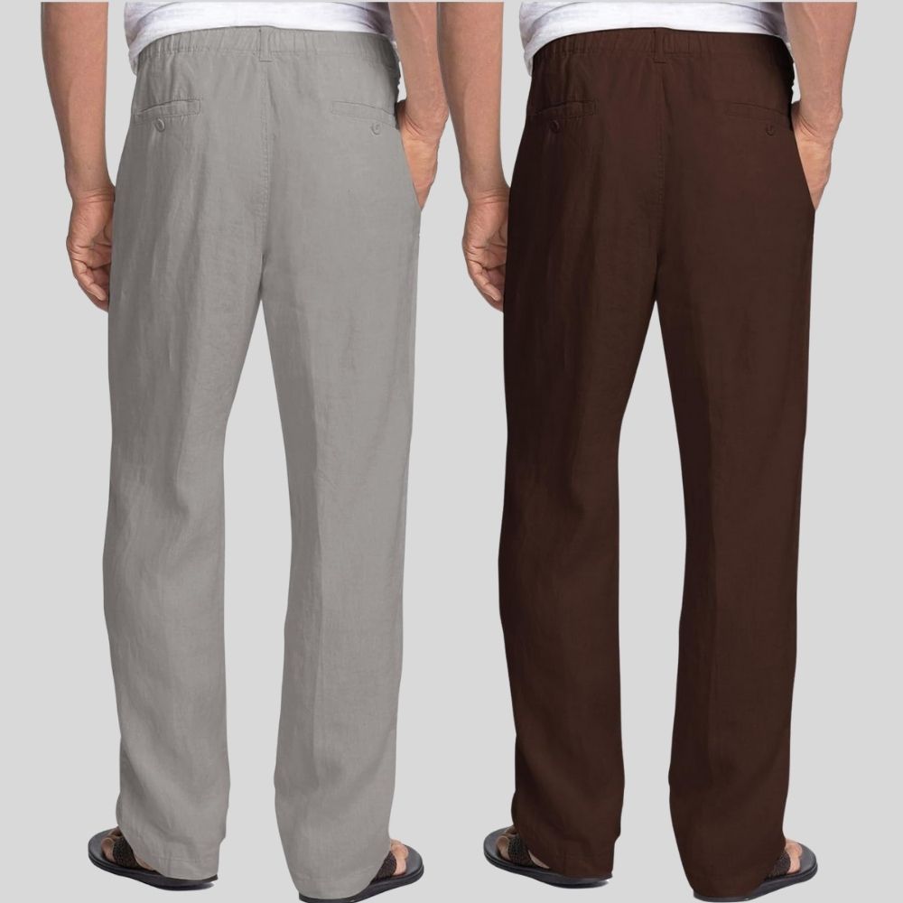 Combo of 2 Light Gray and Brown Linen Men Pants-47462