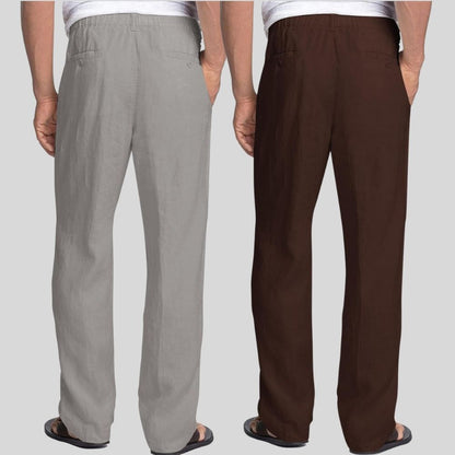 Combo of 2 Light Gray and Brown Linen Men Pants-47462