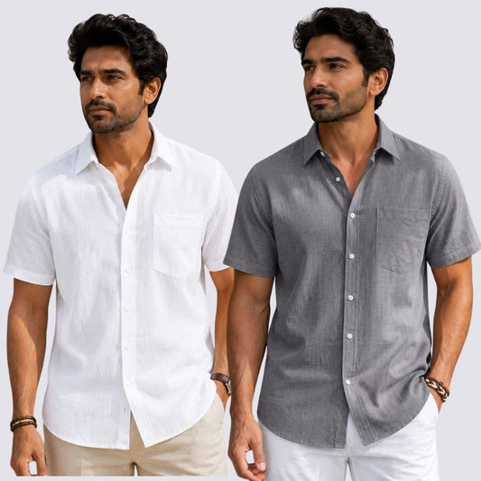 Combo of 2  Linen Half Sleeve Shirt White and Gray-51905