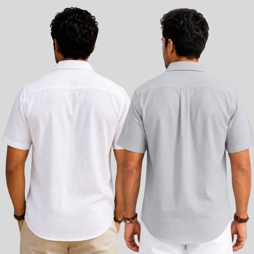 Combo of 2  Linen Half Sleeve Shirt White and Light Gray-51910