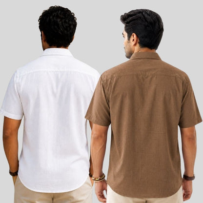 Combo of 2  Linen Half Sleeve Shirt White and Brown-51915