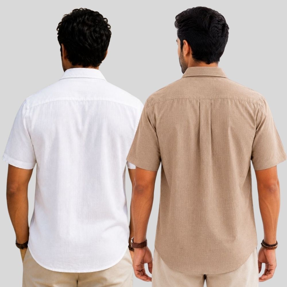 Combo of 2  Linen Half Sleeve Shirt White and Dark Beige-51918