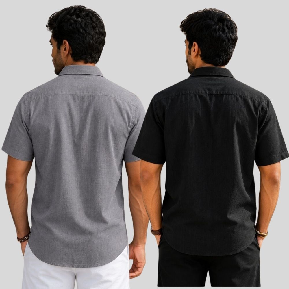Combo of 2  Linen Half Sleeve Shirt Gray and Black-51920