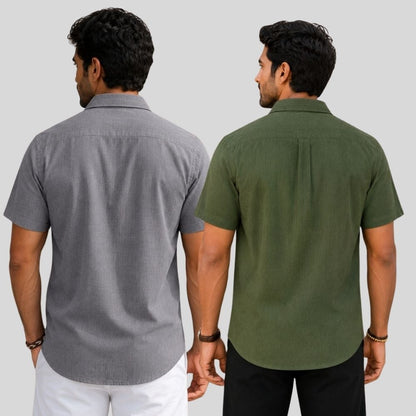Combo of 2  Linen Half Sleeve Shirt Gray and Olive Green-51921