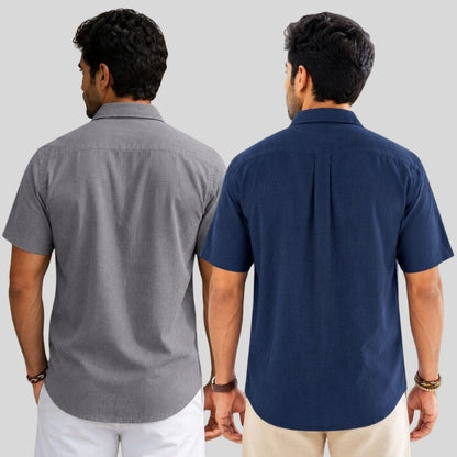 Combo of 2  Linen Half Sleeve Shirt Gray and Navy Blue-51922