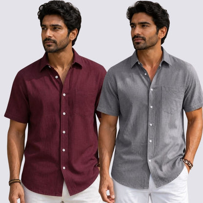 Combo of 2  Linen Half Sleeve Shirt Gray and Maroon-51923