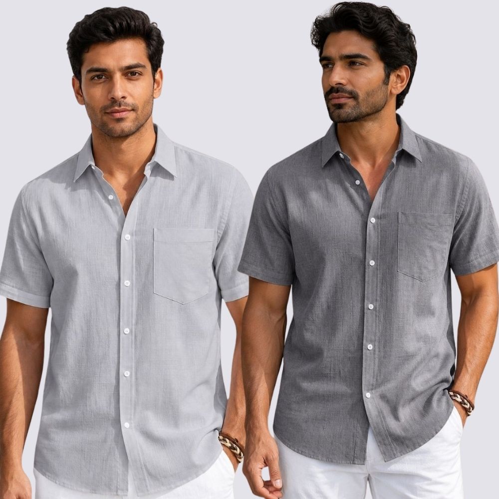 Combo of 2  Linen Half Sleeve Shirt Gray and Light Gray-51924
