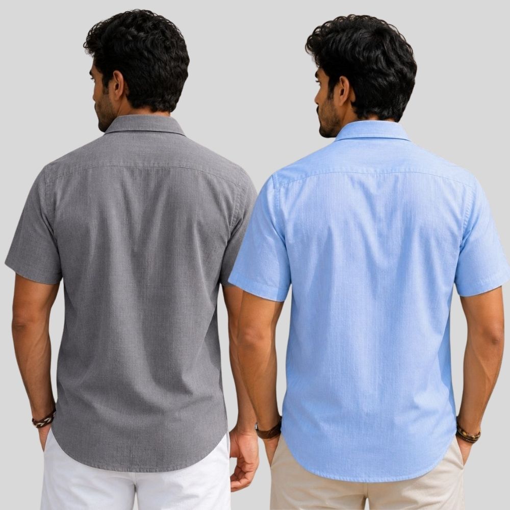 Combo of 2  Linen Half Sleeve Shirt Gray and Sky Blue-51925