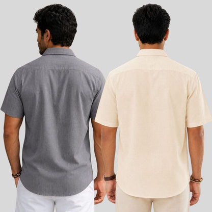 Combo of 2  Linen Half Sleeve Shirt Gray and Light Beige-51926