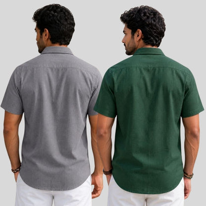 Combo of 2  Linen Half Sleeve Shirt Gray and Bottle Green-51927