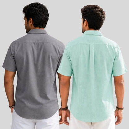 Combo of 2  Linen Half Sleeve Shirt Gray and Parrot Green-51928