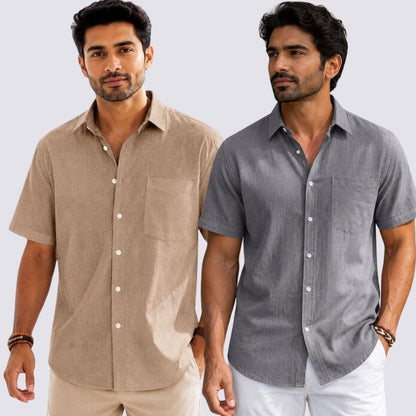Combo of 2  Linen Half Sleeve Shirt Gray and Dark Beige-51932
