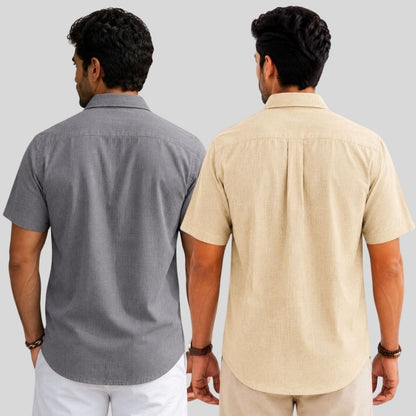 Combo of 2  Linen Half Sleeve Shirt Gray and Beige-51933