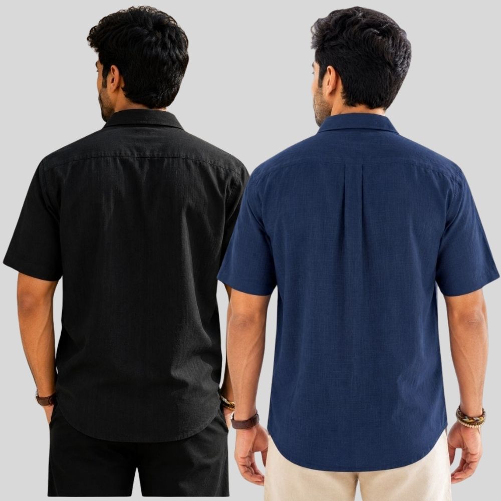 Combo of 2  Linen Half Sleeve Shirt Black and Navy Blue-51935