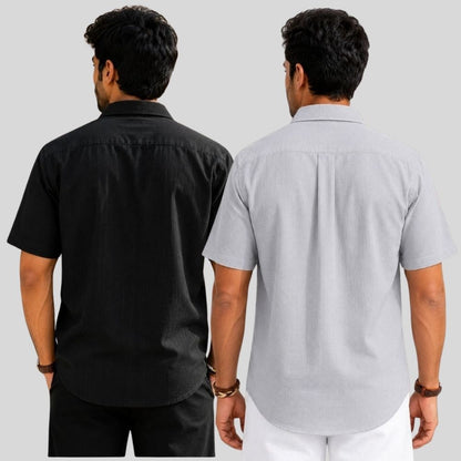 Combo of 2  Linen Half Sleeve Shirt Black and Light Gray-51937