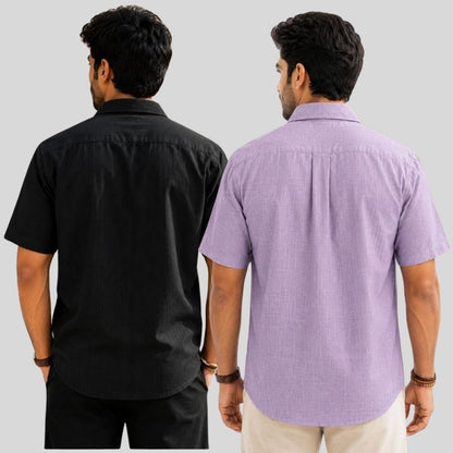 Combo of 2  Linen Half Sleeve Shirt Black and Purple-51943