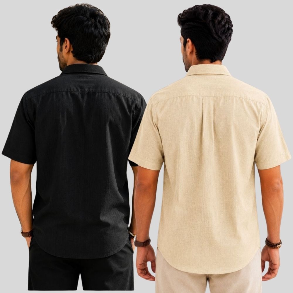 Combo of 2  Linen Half Sleeve Shirt Black and Beige-51946