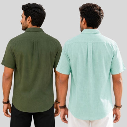 Combo of 2  Linen Half Sleeve Shirt Olive Green and Parrot Green-51953