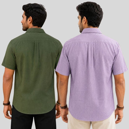 Combo of 2  Linen Half Sleeve Shirt Olive Green and Purple-51955