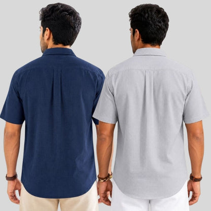 Combo of 2  Linen Half Sleeve Shirt Navy Blue and Light Gray-51960
