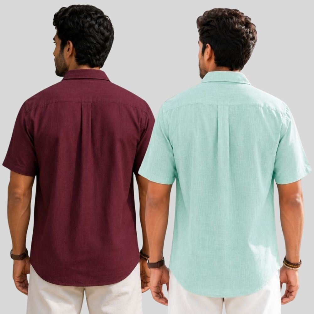 Combo of 2  Linen Half Sleeve Shirt Maroon and Parrot Green-51974