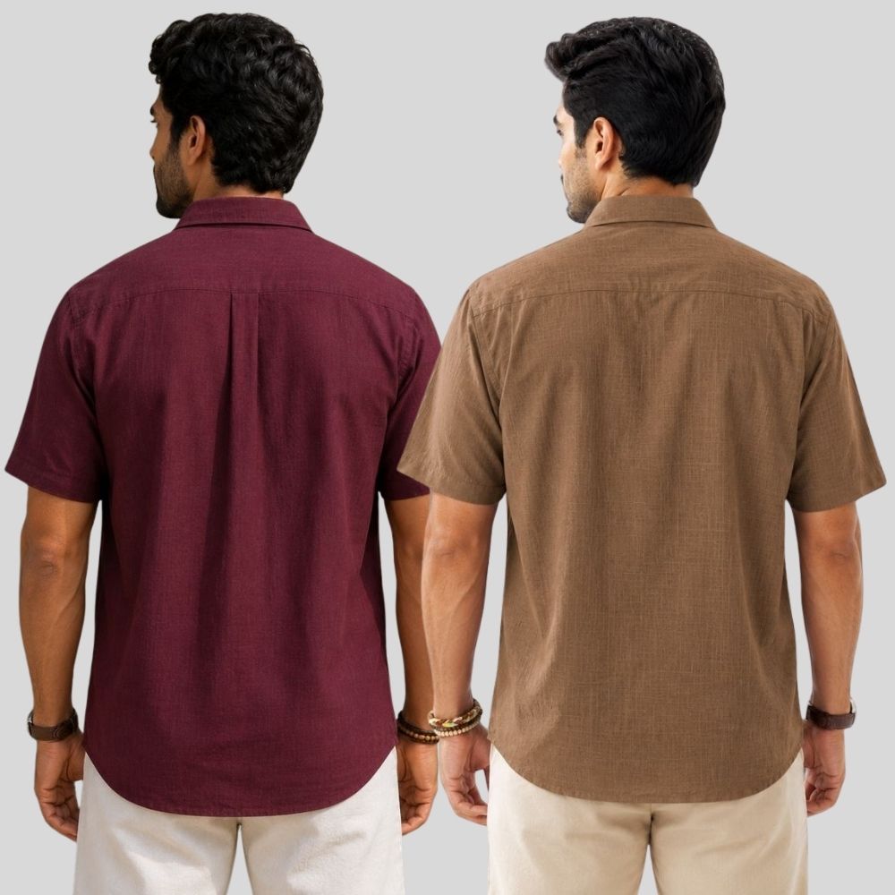 Combo of 2  Linen Half Sleeve Shirt Maroon and Brown-51975