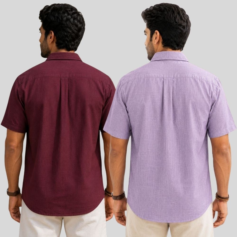 Combo of 2  Linen Half Sleeve Shirt Maroon and Purple-51976