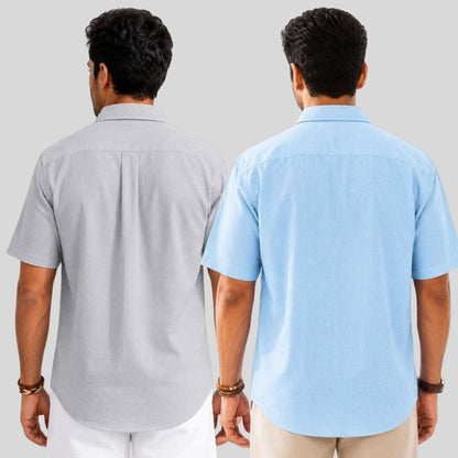 Combo of 2  Linen Half Sleeve Shirt Light Gray and Light Blue-51986