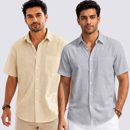 Combo of 2  Linen Half Sleeve Shirt Light Gray and Beige-51988