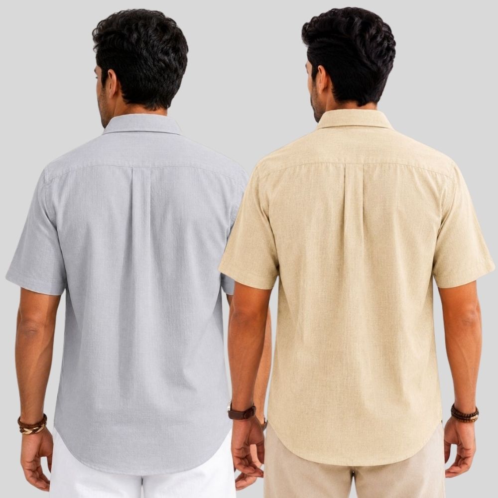 Combo of 2  Linen Half Sleeve Shirt Light Gray and Beige-51988