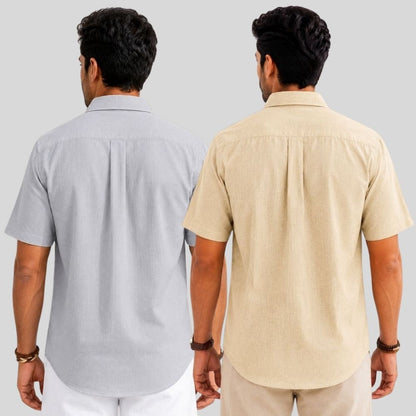 Combo of 2  Linen Half Sleeve Shirt Light Gray and Beige-51988