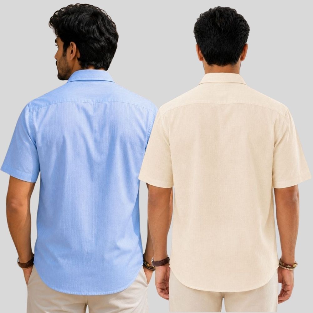Combo of 2  Linen Half Sleeve Shirt Sky Blue and Light Beige-51989