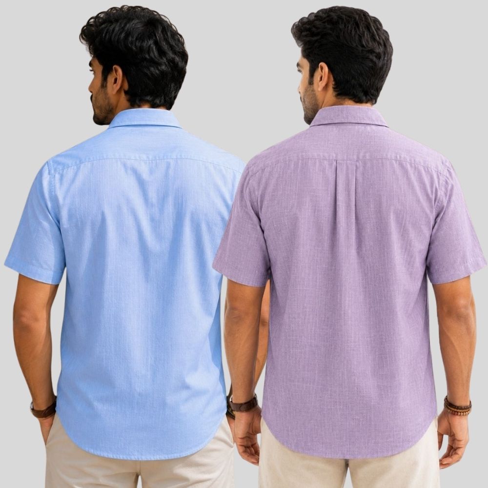 Combo of 2  Linen Half Sleeve Shirt Sky Blue and Purple-51993