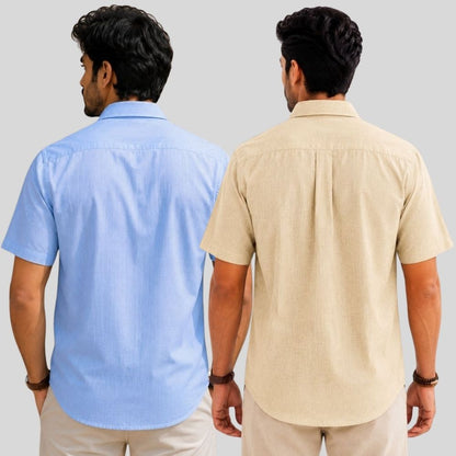 Combo of 2  Linen Half Sleeve Shirt Sky Blue and Beige-51996