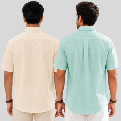 Combo of 2  Linen Half Sleeve Shirt Light Beige and Parrot Green-51998
