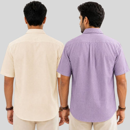 Combo of 2  Linen Half Sleeve Shirt Light Beige and Purple-52000