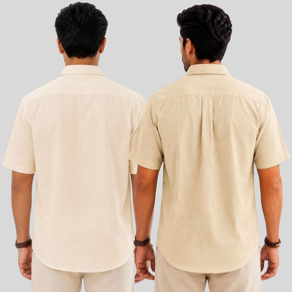 Combo of 2  Linen Half Sleeve Shirt Light Beige and Beige-52003