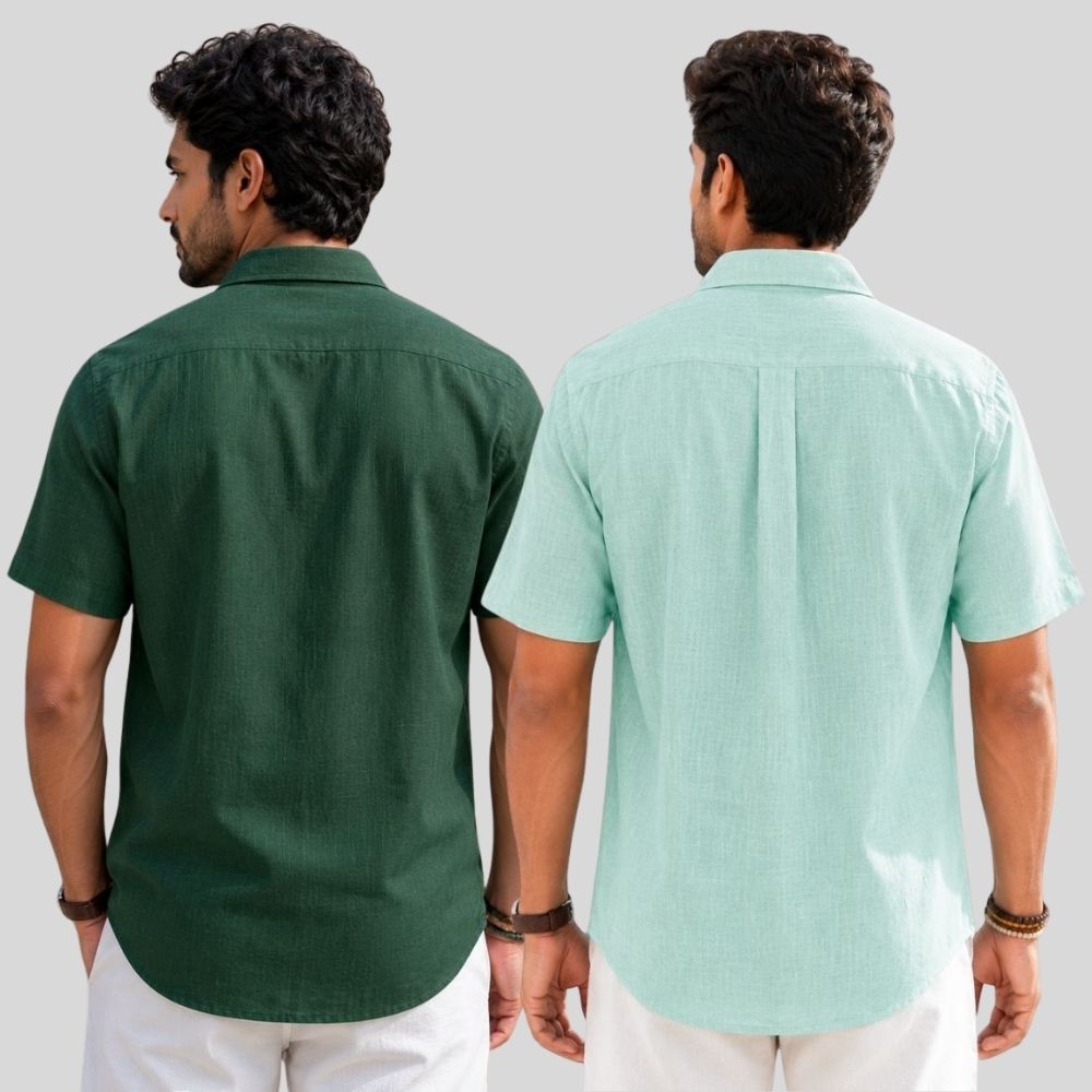 Combo of 2  Linen Half Sleeve Shirt Bottle Green and Parrot Green-52004