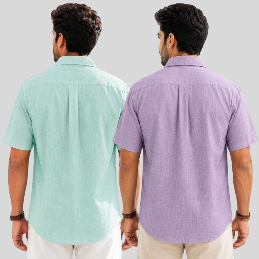 Combo of 2  Linen Half Sleeve Shirt Parrot Green and Purple-52011