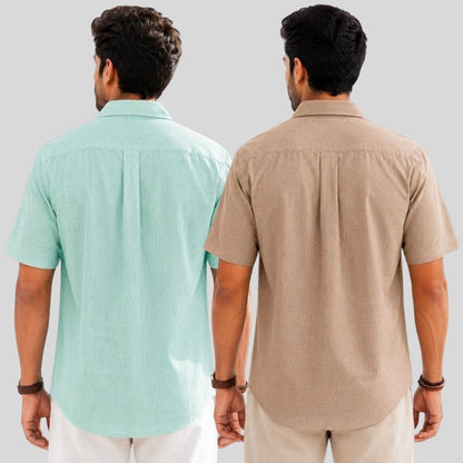 Combo of 2  Linen Half Sleeve Shirt Parrot Green and Dark Beige-52013