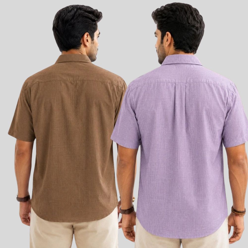 Combo of 2  Linen Half Sleeve Shirt Brown and Purple-52015