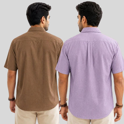 Combo of 2  Linen Half Sleeve Shirt Brown and Purple-52015