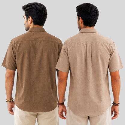 Combo of 2  Linen Half Sleeve Shirt Brown and Dark Beige-52017