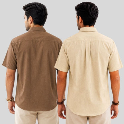 Combo of 2  Linen Half Sleeve Shirt Brown and Beige-52018
