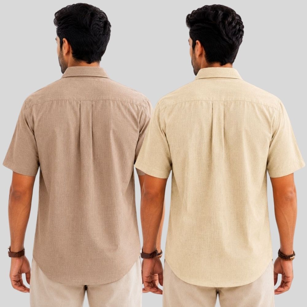 Combo of 2  Linen Half Sleeve Shirt Dark Beige and Beige-52024