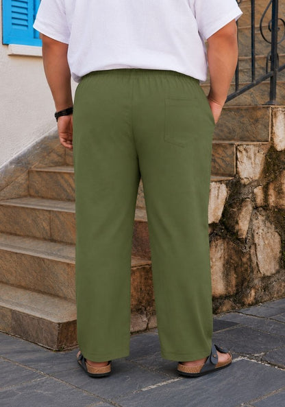 Army Green Linen Plus SIze Relaxed Fit Men Pant-51552