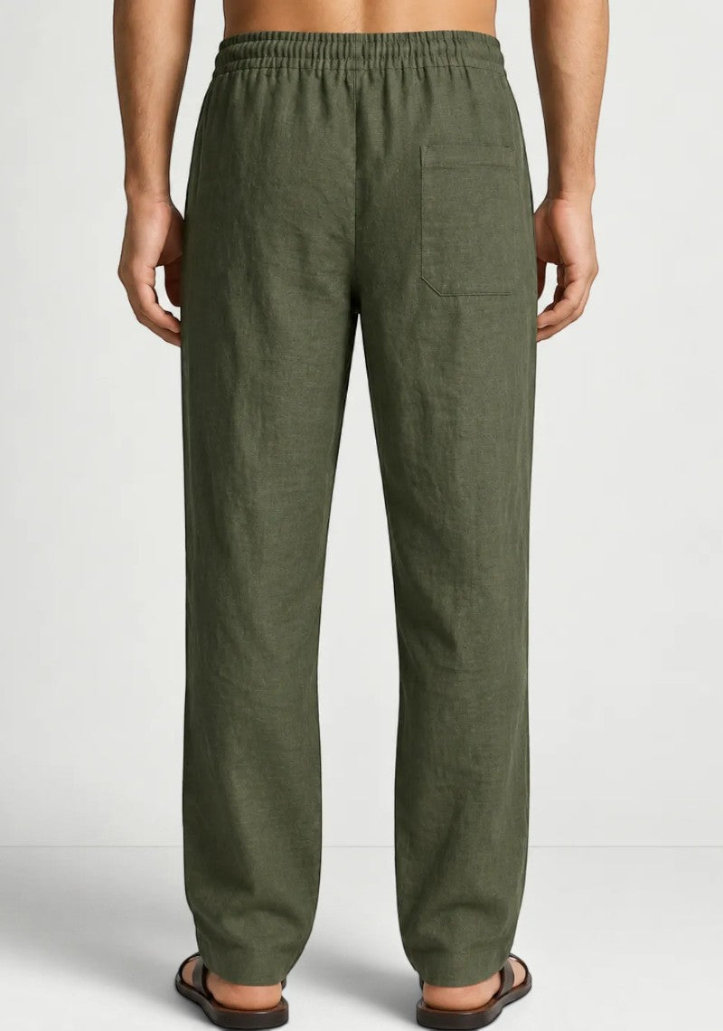 Army Green Linen Loose Fit Men Pant-51894