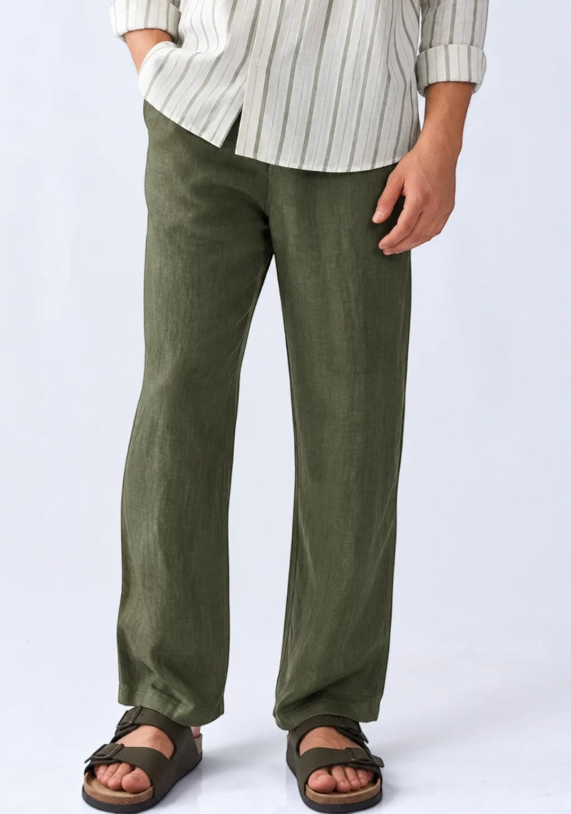 Army Green Linen Loose Fit Men Pant-51894