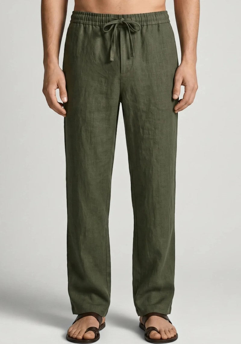 Army Green Linen Loose Fit Men Pant-51894